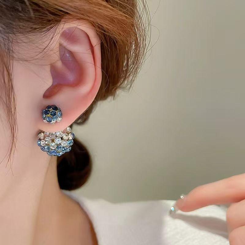 Silver Needle Diamond Round Earrings, Dual-Wear Front & Back, Korean Light Luxury Studs Vera Lux
