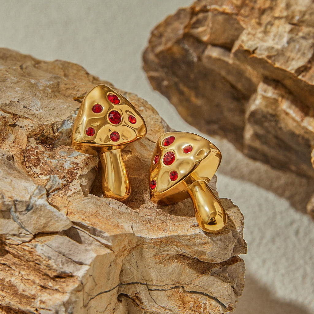 18K gold mushroom-shaped earrings inlaid with gemstones, exquisite and noble design Vera Lux