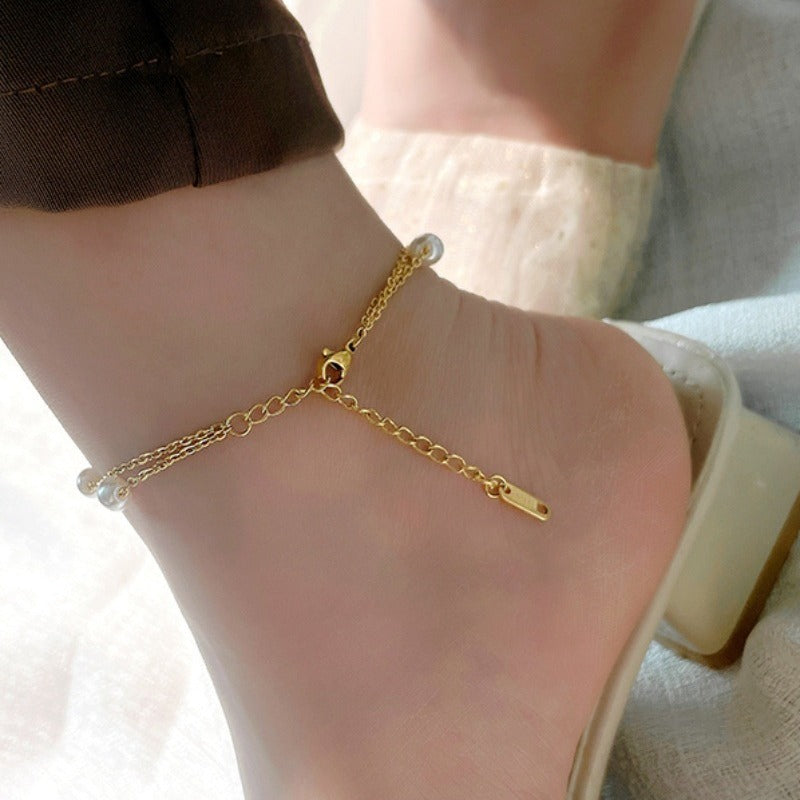 Double-layer pearl butterfly pendant shell anklet Vera Lux