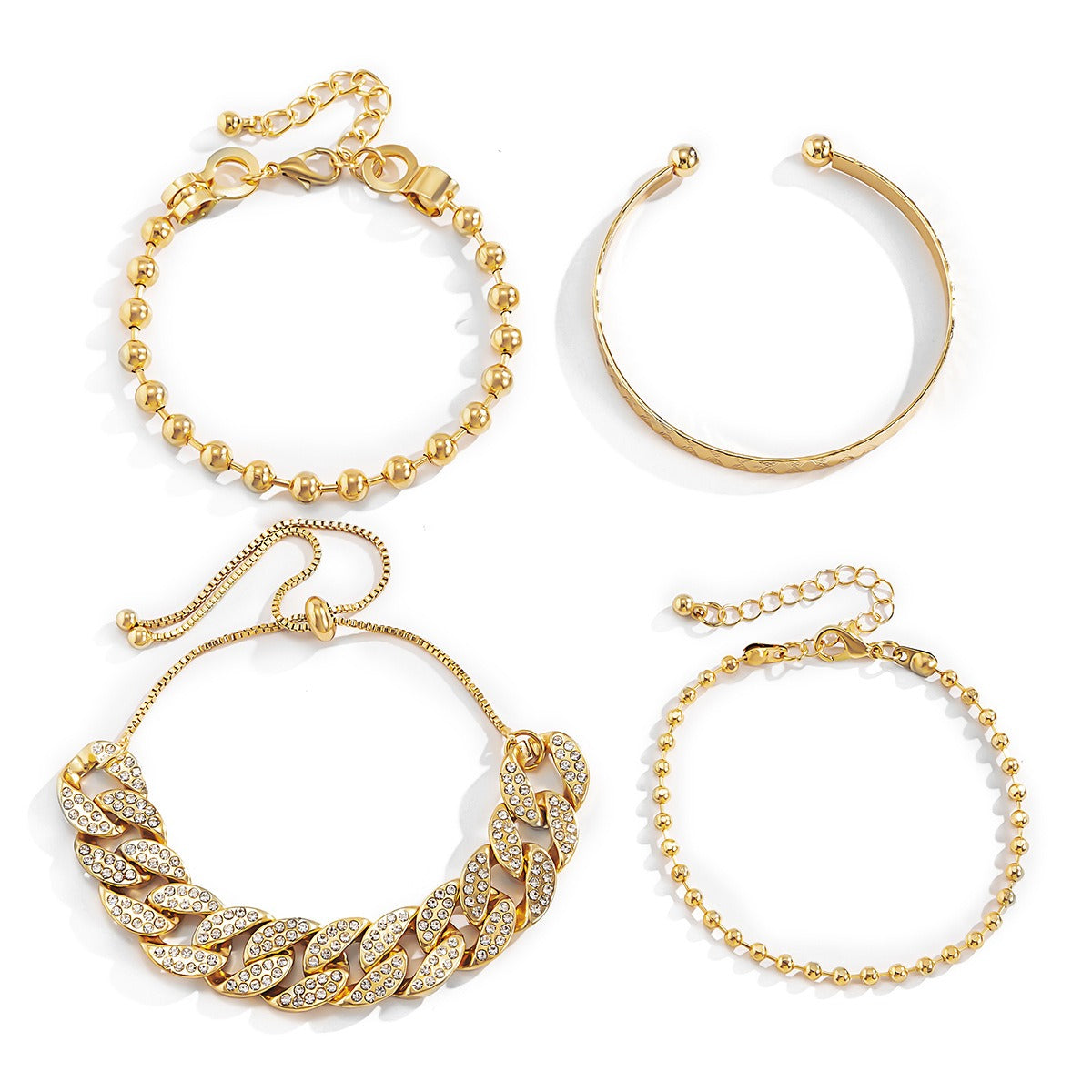 Diamond-studded Cuban buckle bracelet Hip-hop personalized round bead chain pattern bracelet set Vera Lux