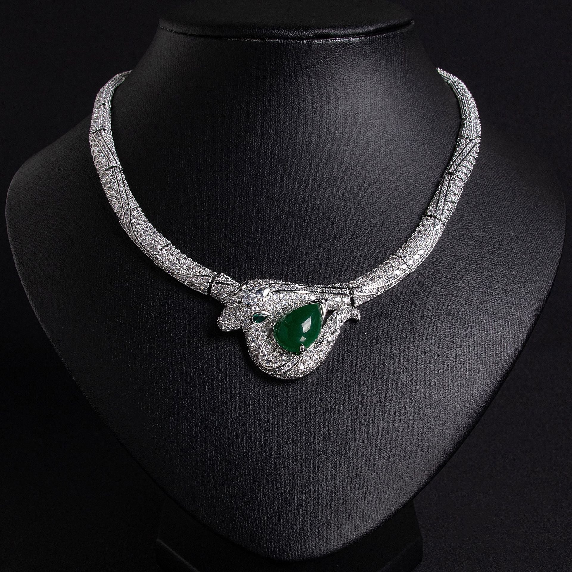 18K Gold "Petite Luxury" Snake-and-Bamboo-Knot Zircon Necklace Vera Lux