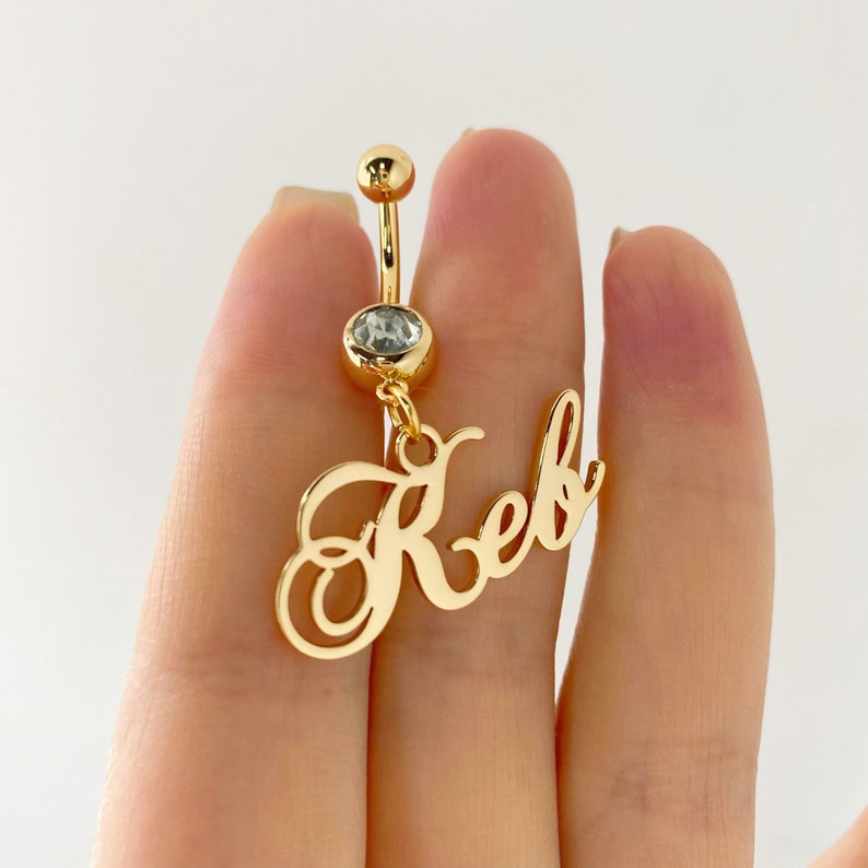 Custom Engraved Script Name Belly Ring Vera Lux