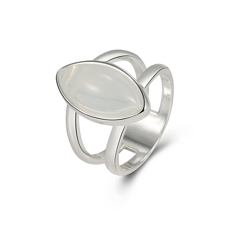 925 Silver-Plated Imitation White Agate Ring, Womens, European And American Style Vera Lux
