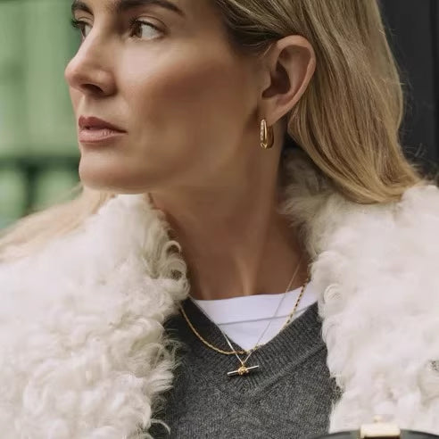 Gold And Silver Double T-shaped Horizontal Necklace Vera Lux