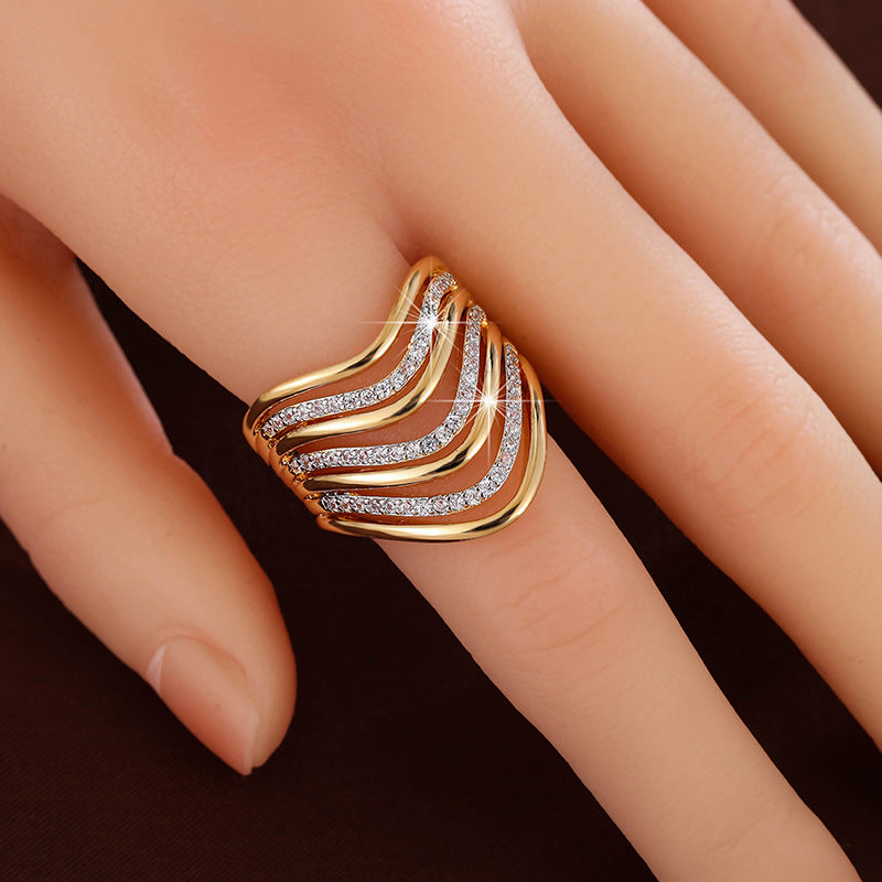 Multi-layer Curved Micro-pave Cubic Zirconia Ring Fashionable Andive Design Perfect For Stacking Vera Lux
