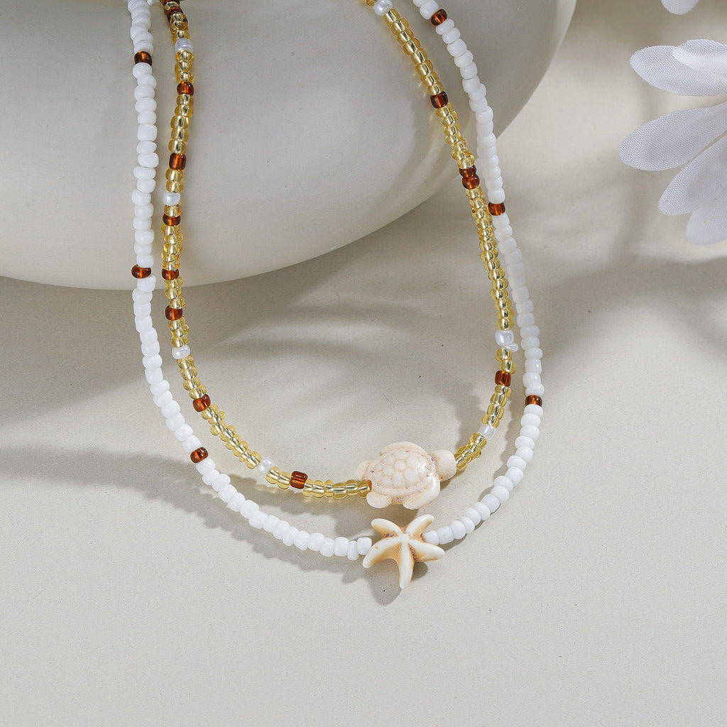 Cross-border Fashion Ocean-Style Turquoise Starfish Turtle Seed Bead Necklace Vera Lux