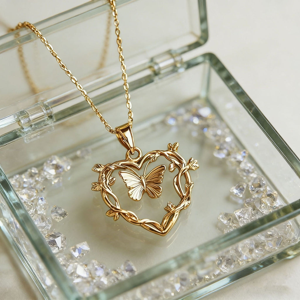 Forest Style Heart Shaped Butterfly Vine Necklace Vera Lux
