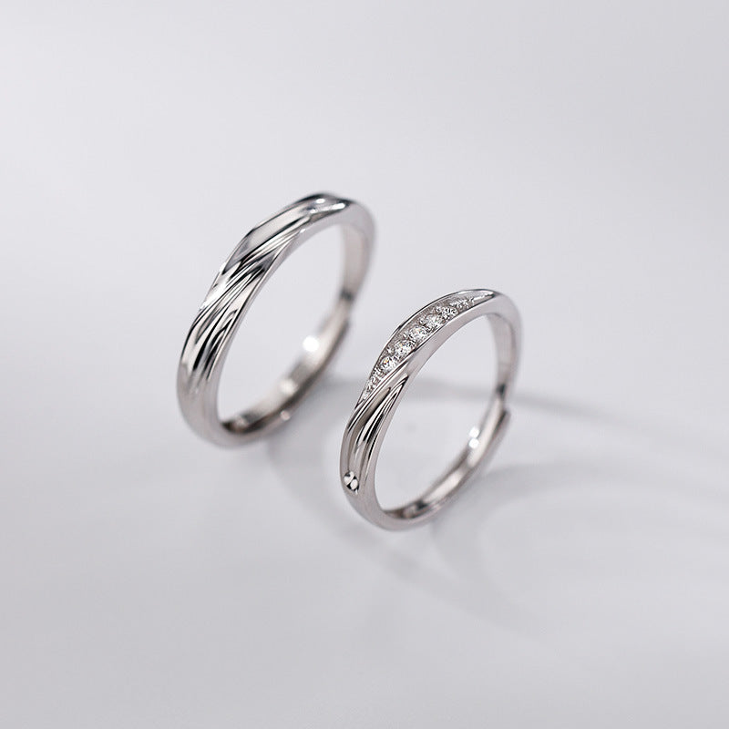 S925 Sterling Silver Love Frequency Couple Rings, Minimalist Wavy Texture Pair Rings, Micro-set Zirconia, Light Luxury Finger Rings Vera Lux