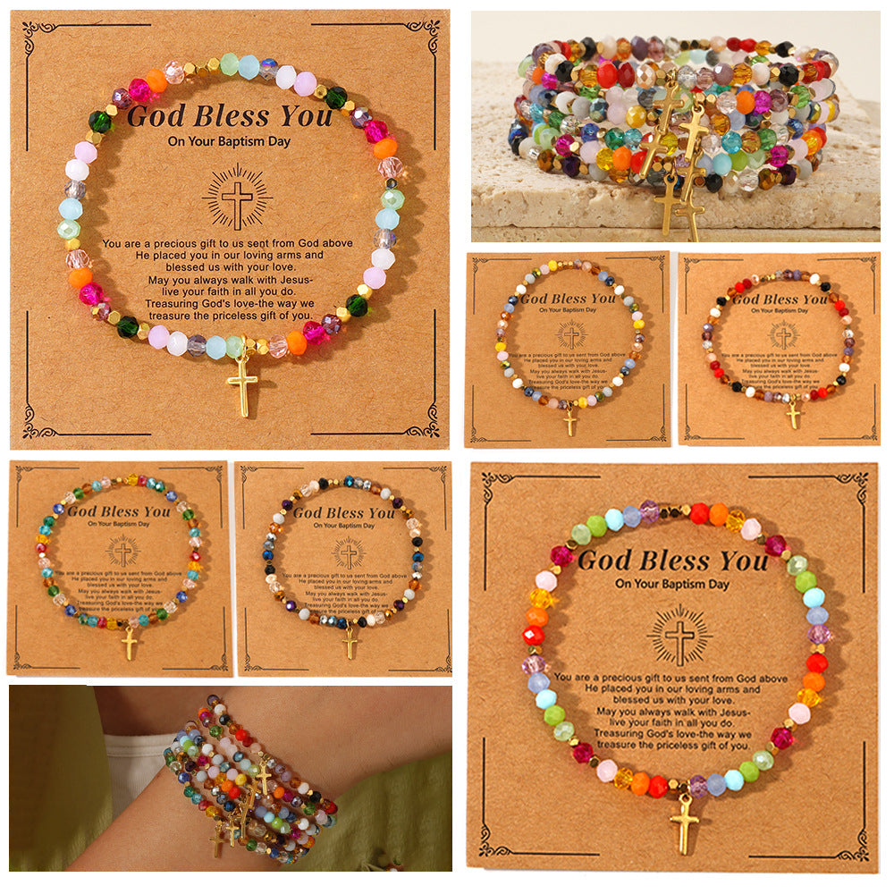 Natural Stone Colorful Cross Holiday Card Bracelet Vera Lux
