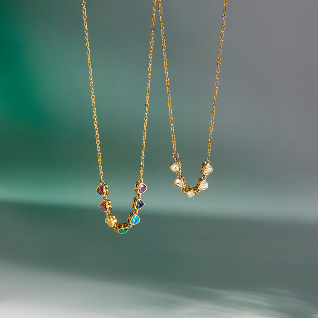 Spring Summer Vacation Jewelry Titanium Steel Colorful Zircon Necklace Light Luxury Vera Lux