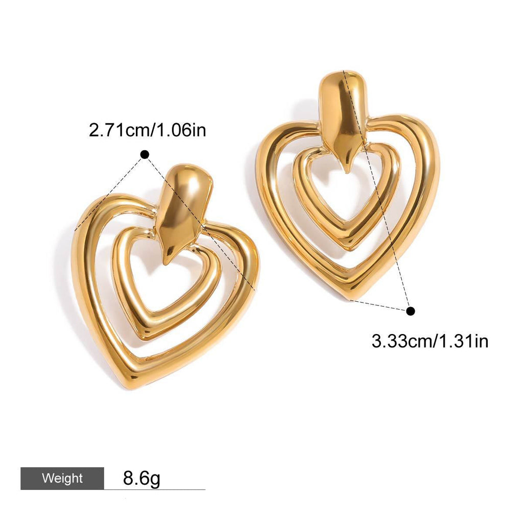 18K gold double-layer heart with hollow design simple and elegant earrings Vera Lux