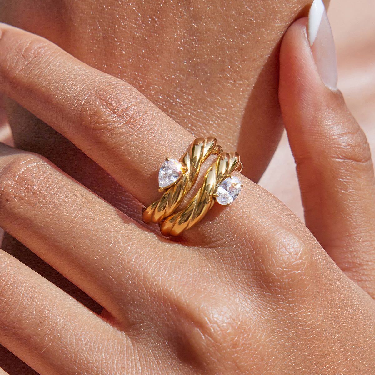 18K Gold Stainless Steel Geometric Zircon Ring Vera Lux