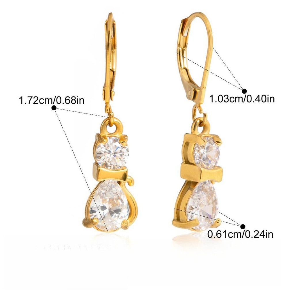 18K gold plated, lightweight and luxurious cat-shaped earrings with zircon stones. Vera Lux