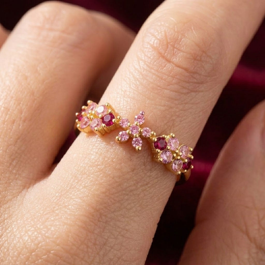 Pink Zircon Flower Open-ring For Women, Gentle And Elegant Vera Lux