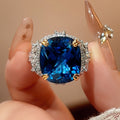 2026 New Zircon Ring For Women, Rectangular Simulated Sapphire & Paraiba Tourmaline, High-End Luxury Jewelry Vera Lux
