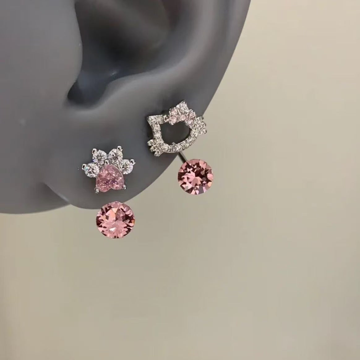 Cat Claw Super Sparkling Full Diamond Zircon KT Cat Earrings For Women, Sweet Cute Ear Drops, Bow Ear Studs Vera Lux