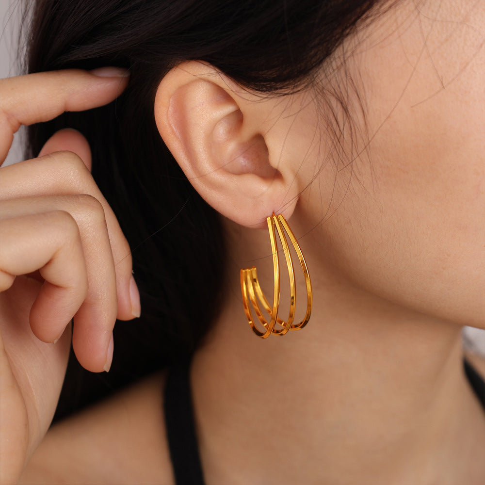 Elegant & Versatile Vintage Bold C-Shaped Earrings, 18K Gold Plated Stainless Steel, Minimalist Multi-Layer Women's Earrings Vera Lux