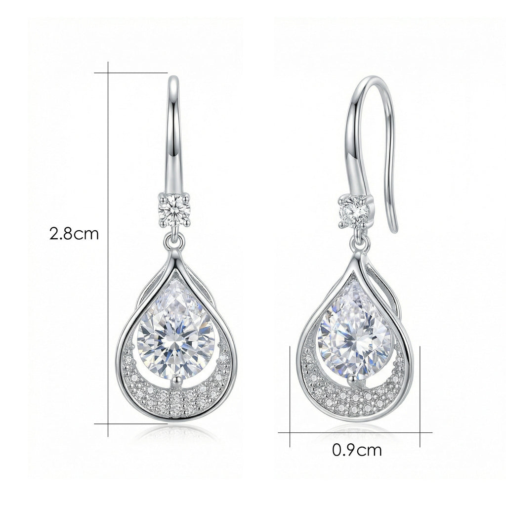 925 Sterling Silver Elegant Pear-Shaped Teardrop Halo Dangle Earrings in Sterling Silver Finish Vera Lux