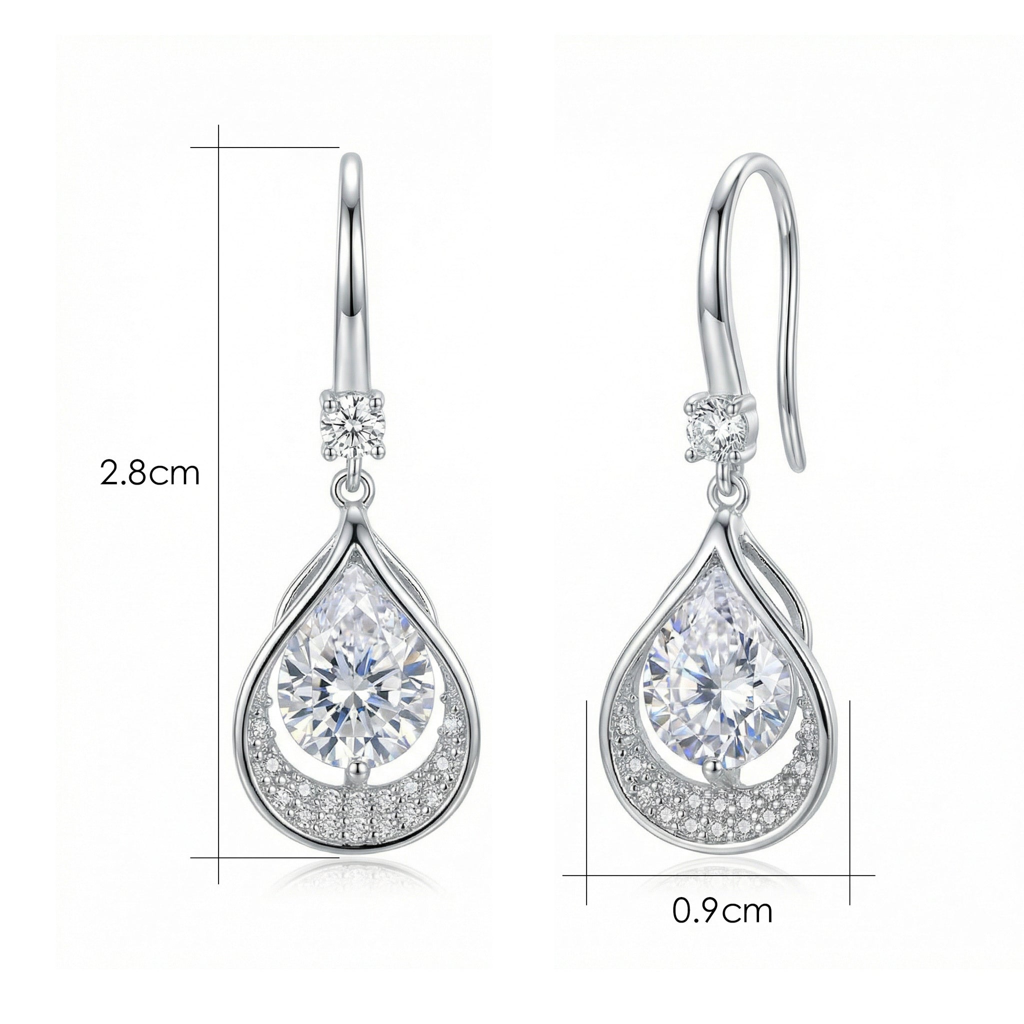 925 Sterling Silver Elegant Pear-Shaped Teardrop Halo Dangle Earrings in Sterling Silver Finish Vera Lux