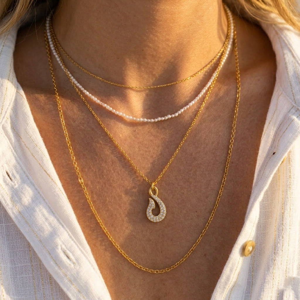 Zircon Fish Hook Necklace and Bracelet Set Vera Lux