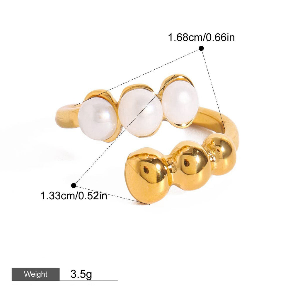 18K gold round bead-shaped pearl inlaid open ring with exquisite design Vera Lux