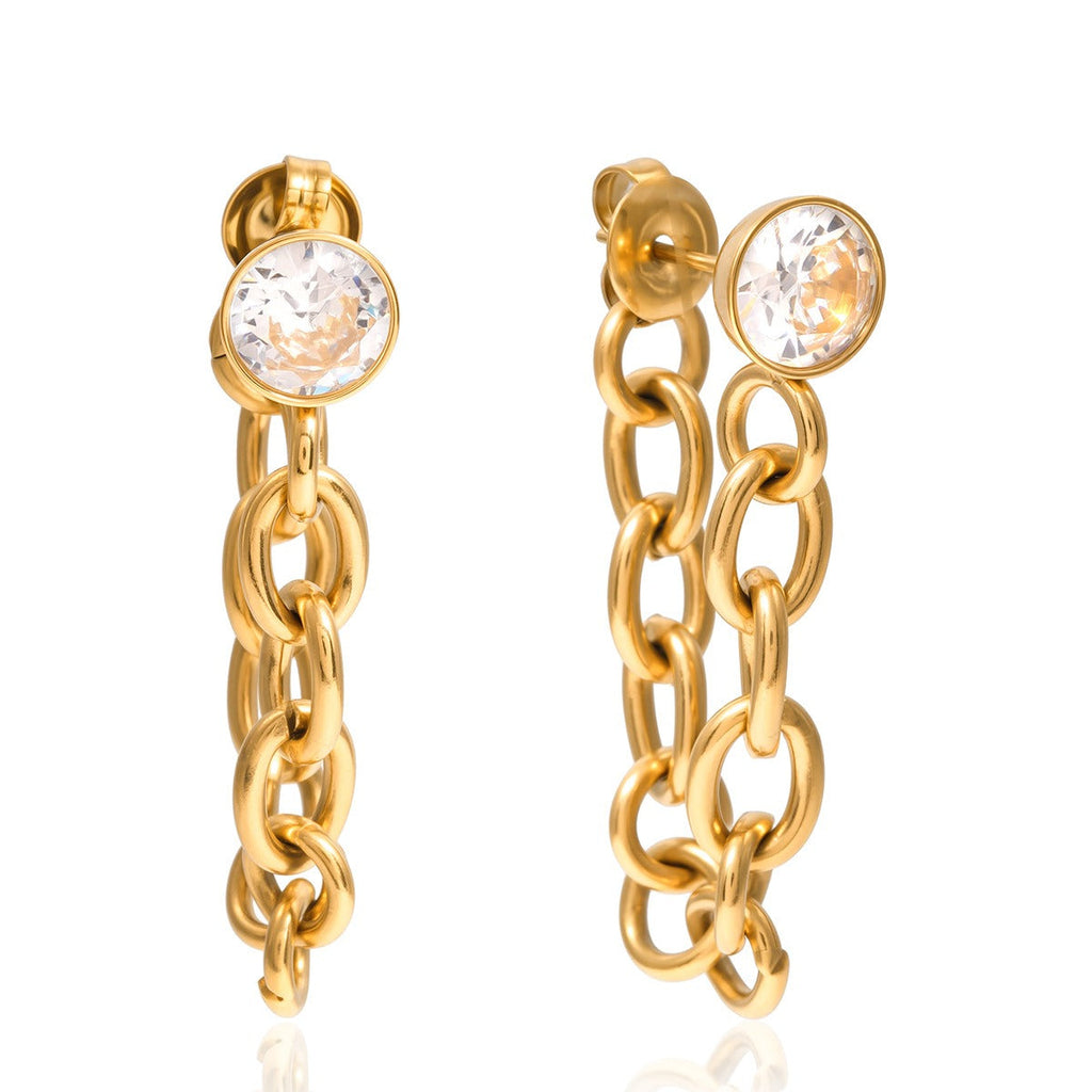 18K gold lightweight luxury earrings with zircon and tassel design. Vera Lux