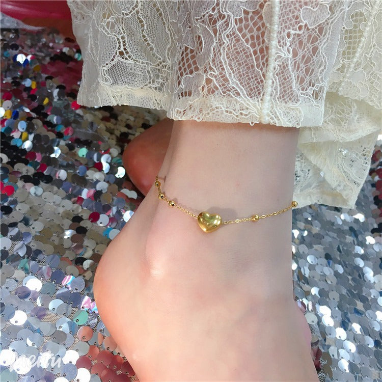 18k gold peach heart titanium steel anklet Vera Lux