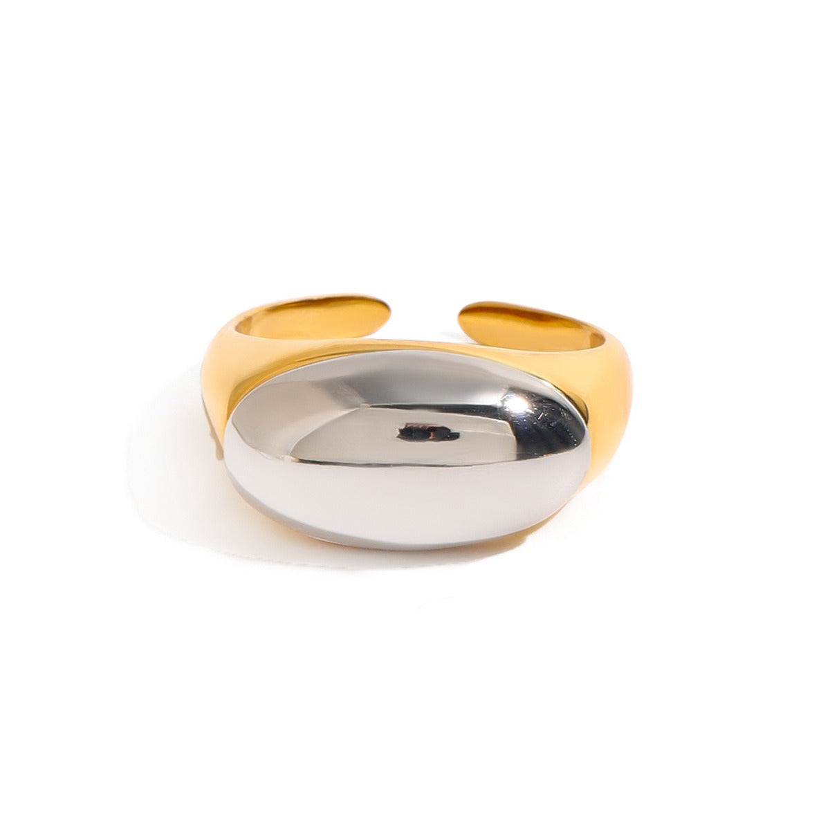 18K gold oval ring with gold and silver color matching design, simple and personalized ring Vera Lux