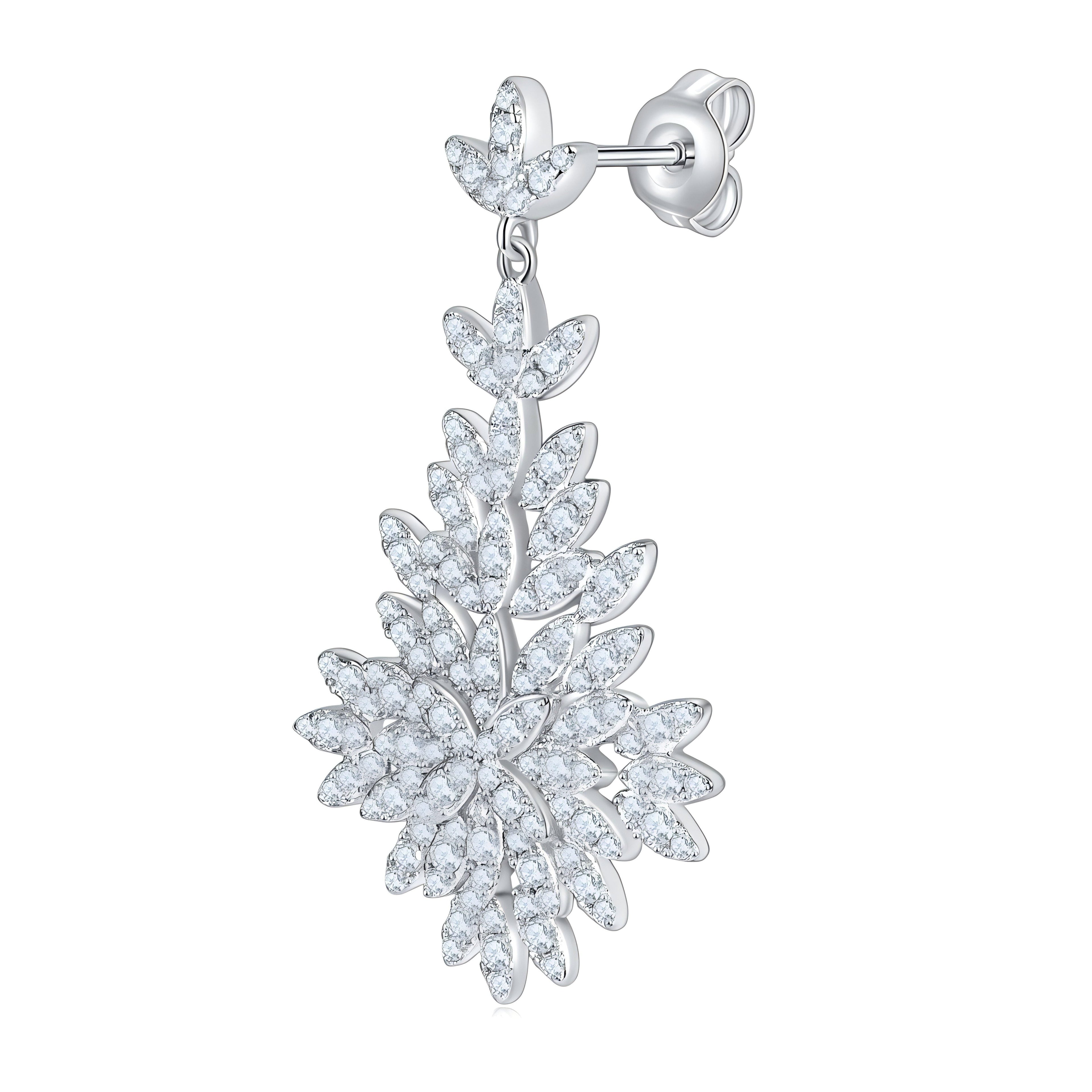 S925 Sterling Silver Platinum Plated Moissanite Long Dangle Earrings  Cluster Leaf Design With GRA Certificate Luxury Jewelry Gift Box Set For Women Vera Lux