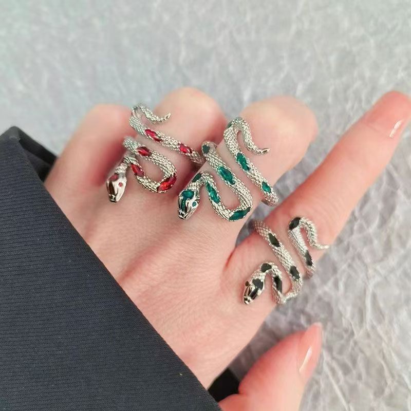 Dark Gothic Titanium Steel Snake Wrapped Ring, Adjustable Open Band, Neutral Unisex Index Finger Ring Vera Lux