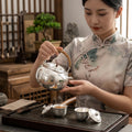 Pure 999 Fine Silver Handcrafted Hammered Silver Teapot with Gourd Vine Relief and Rattan Handle - Handicraft Vera Lux
