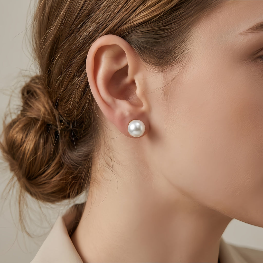 925 Sterling Silver Elegant White Pearl Stud Earrings Featuring S925 Sterling Silver Backings Vera Lux