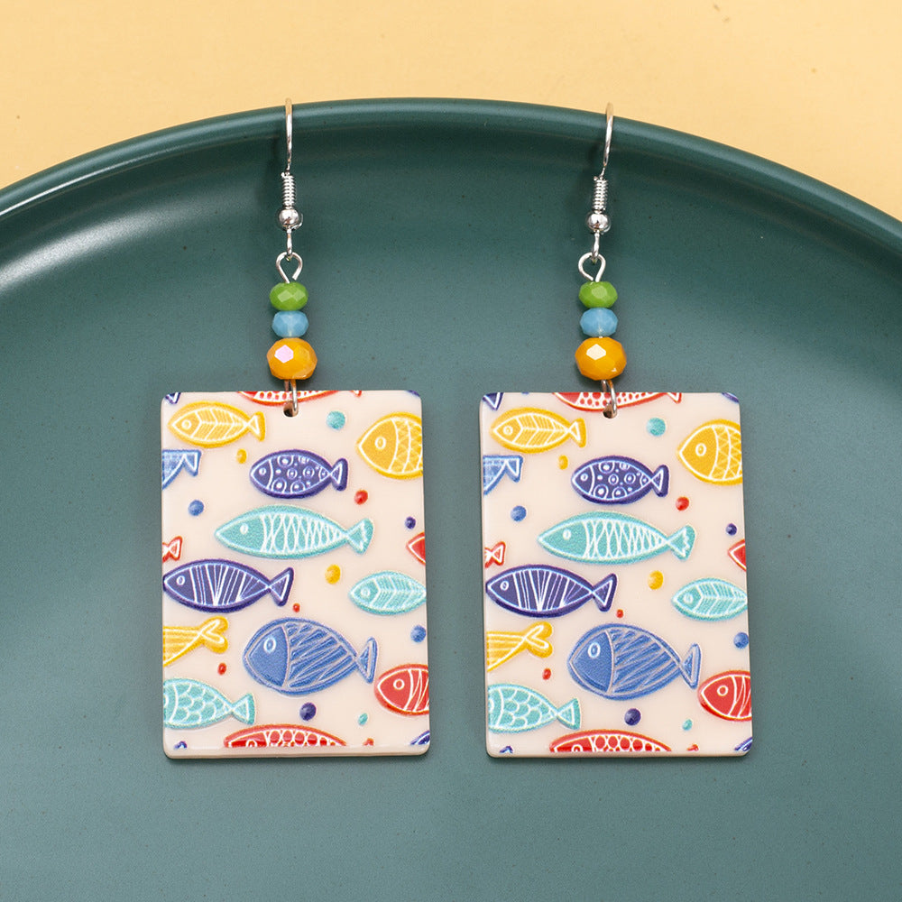 Fashionable Square 3D Printed Acrylic Multi-Color Fish Earrings For Women Vera Lux