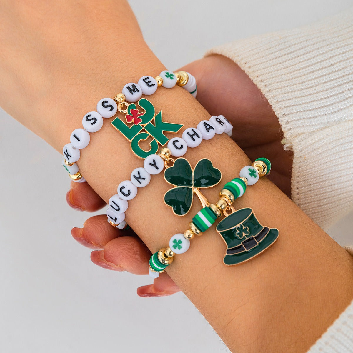Leafy Clover Letter Bracelet Simple Green Beaded Bracelet Vera Lux