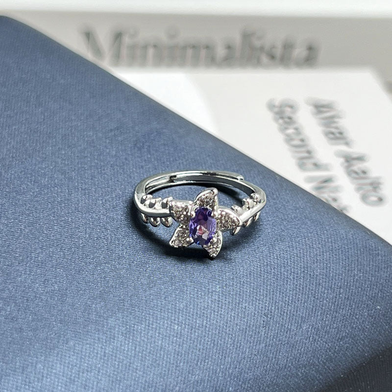 Trendy Niche Designed Purple Rhinestone Inlaid Open Ring For Ladies, Classic Nine Purple Fire Series Sweet Cool Light Luxury High-End Texture Finger Jewelry, Versatile Daily Matching Accessory Vera Lux