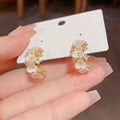 Fresh And Chic C Shaped Earrings With Diamond Encrusted Flowers For Women Vera Lux