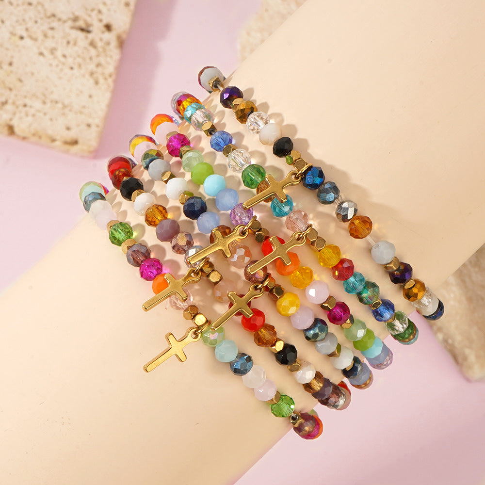 Natural Stone Colorful Cross Holiday Card Bracelet Vera Lux