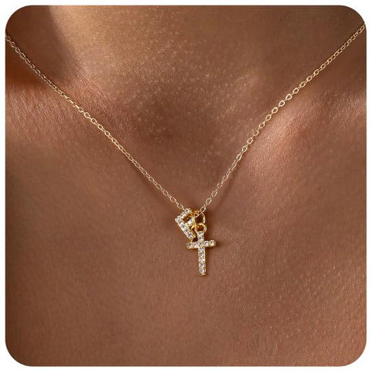 Zircon Inlaid 26 Letter Cross English Necklace Vera Lux