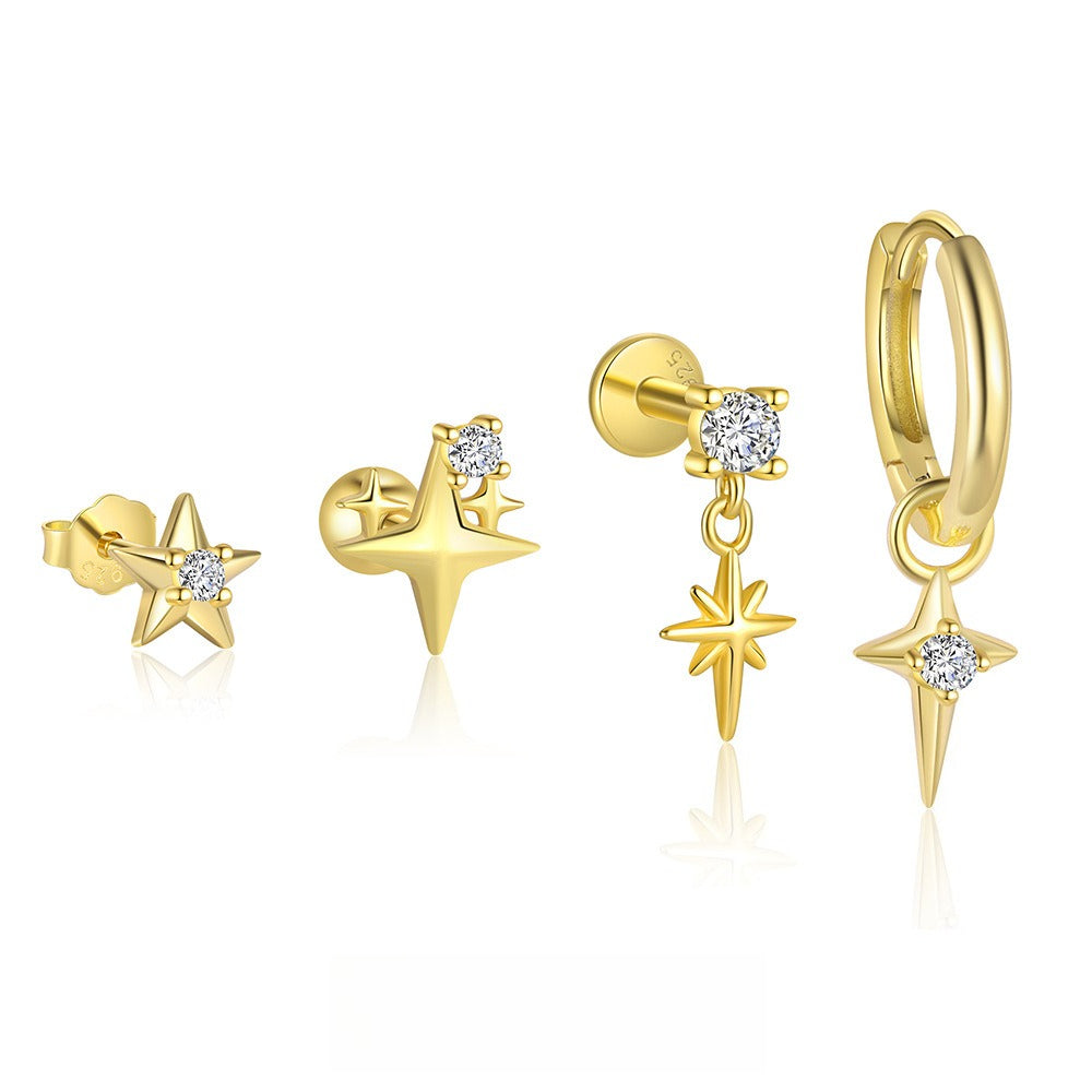 S925 silver starburst stud earrings with diamonds. Vera Lux