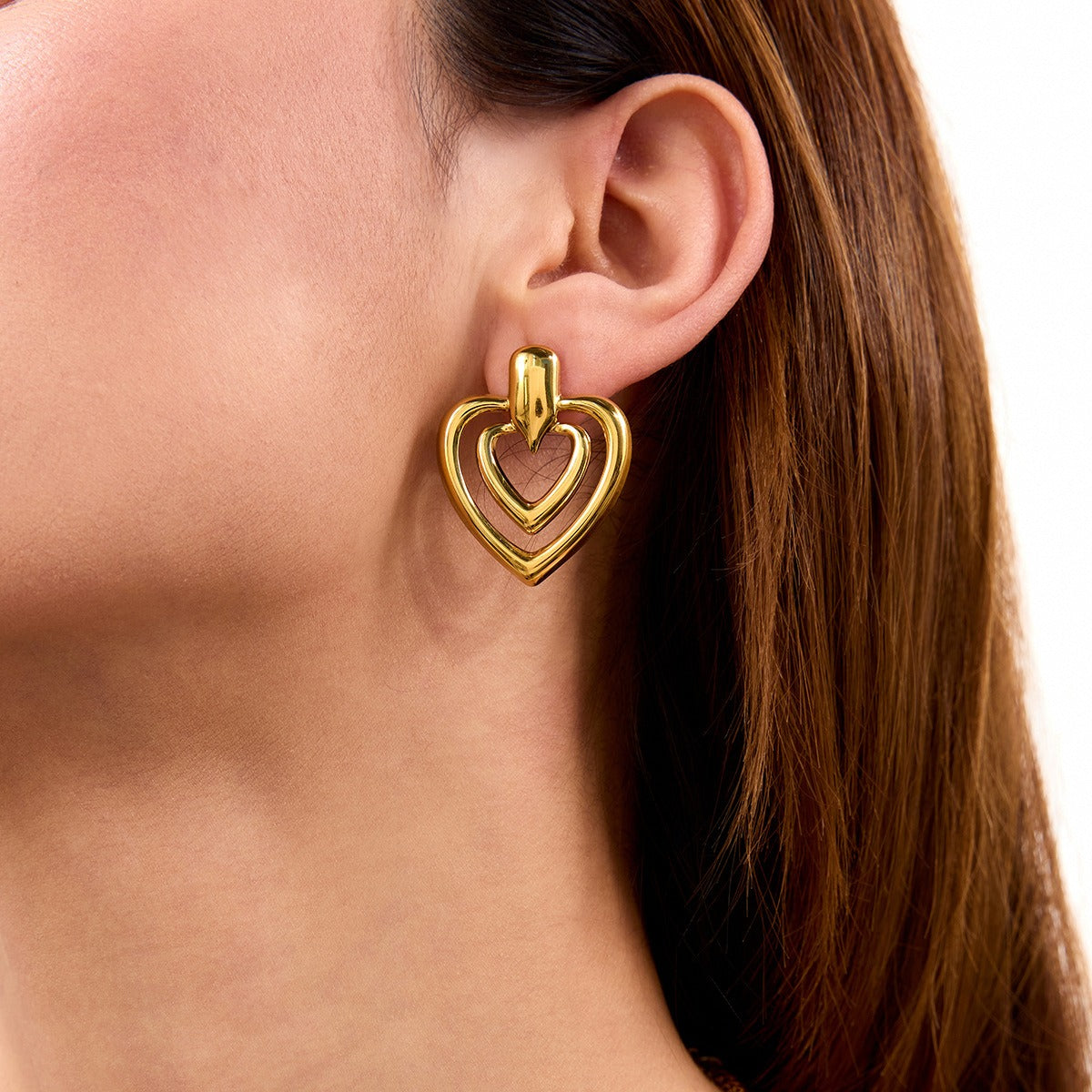 18K gold double-layer heart with hollow design simple and elegant earrings Vera Lux