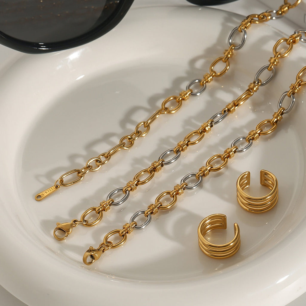 18K gold ring with gold and silver color matching design trendy personality necklace Vera Lux