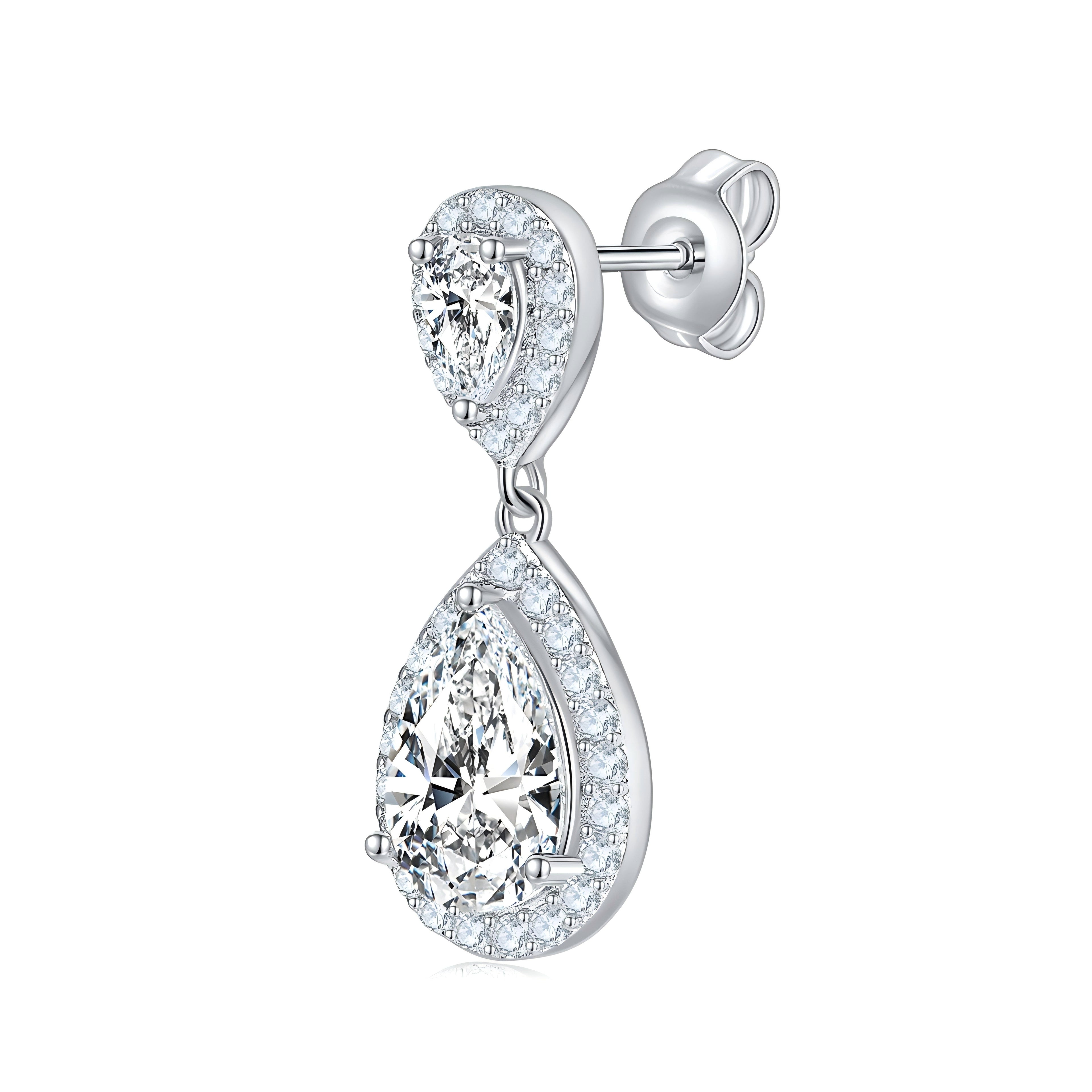 S925 Sterling Silver Platinum Plated Pear Cut Moissanite Dangle Earrings  6x9mm Teardrop Halo Drop Earrings With GRA Certificate Jewelry Gift Box Set Vera Lux