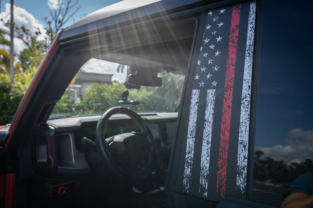 American Flag B Pillar Protection Kit (Printed Series) - 2021+ Bronco 4 Door StickerFab