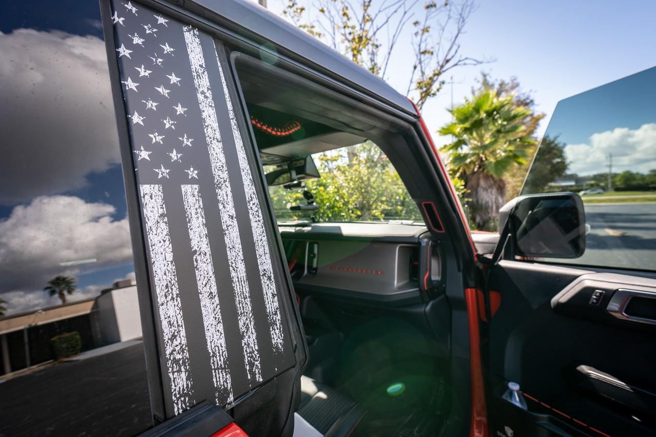 American Flag B Pillar Protection Kit (Printed Series) - 2021+ Bronco 4 Door StickerFab