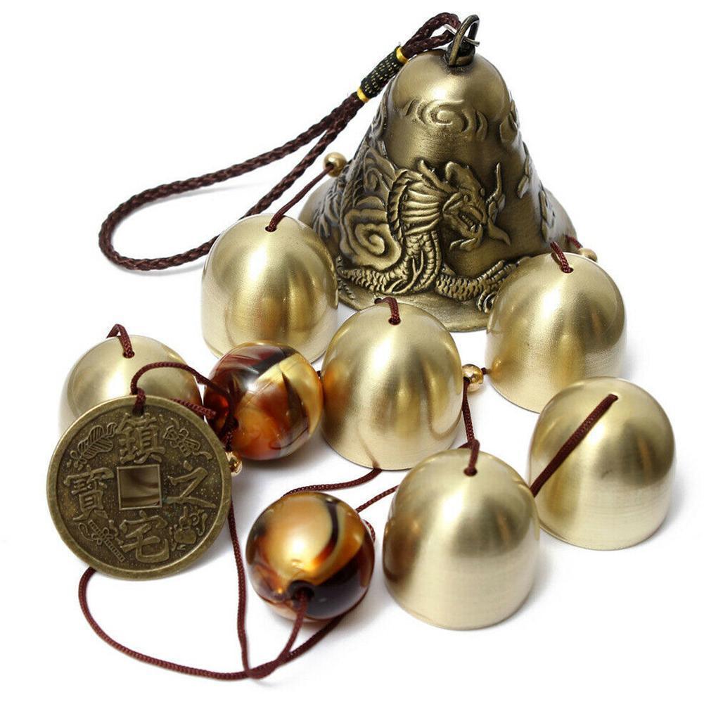 Antique Wind Chime Copper Garden Outdoors Corridor Decor Vintage Metal Wind Chime Bells Lucky Bell Hanging Ornament for Home Outdoor Indoor Decor Garden Hanging Good Luck Blessing Metal Bell Wind Outdoor Wind Chimes Stevvex