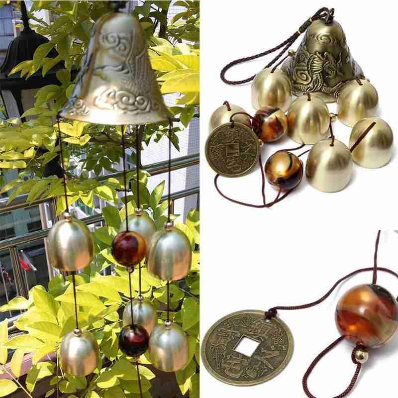 Antique Wind Chime Copper Garden Outdoors Corridor Decor Vintage Metal Wind Chime Bells Lucky Bell Hanging Ornament for Home Outdoor Indoor Decor Garden Hanging Good Luck Blessing Metal Bell Wind Outdoor Wind Chimes Stevvex