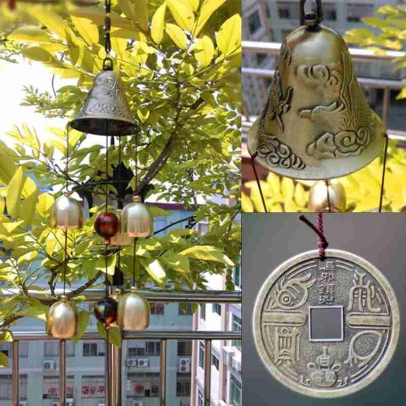 Antique Wind Chime Copper Garden Outdoors Corridor Decor Vintage Metal Wind Chime Bells Lucky Bell Hanging Ornament for Home Outdoor Indoor Decor Garden Hanging Good Luck Blessing Metal Bell Wind Outdoor Wind Chimes Stevvex