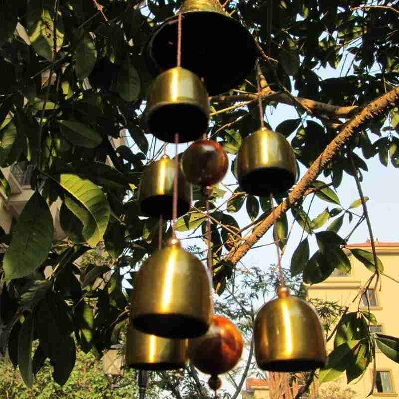 Antique Wind Chime Copper Garden Outdoors Corridor Decor Vintage Metal Wind Chime Bells Lucky Bell Hanging Ornament for Home Outdoor Indoor Decor Garden Hanging Good Luck Blessing Metal Bell Wind Outdoor Wind Chimes Stevvex