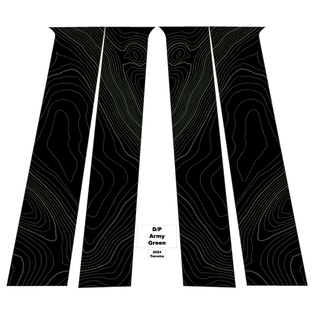 Topographic B Pillar Overlays - 2024+ Tacoma Double Cab / 2025+ 4Runner StickerFab