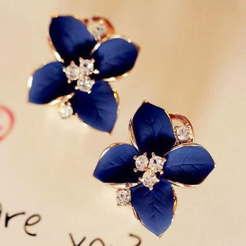 Versatile Korean Style Camellia Earrings, Diamond Inlaid Elegant Studs & Ear Cuffs Vera Lux